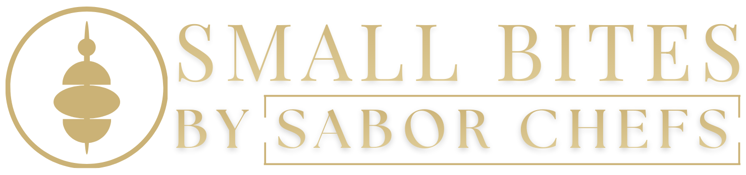 Logo of Small Bites by Sabor Chefs featuring a stylized design with text and graphic elements.
